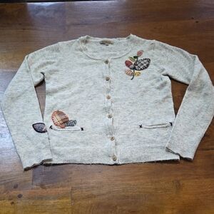 Thursday Island Floral Patchwork Embroidered Cardigan Oatmeal Size Medium